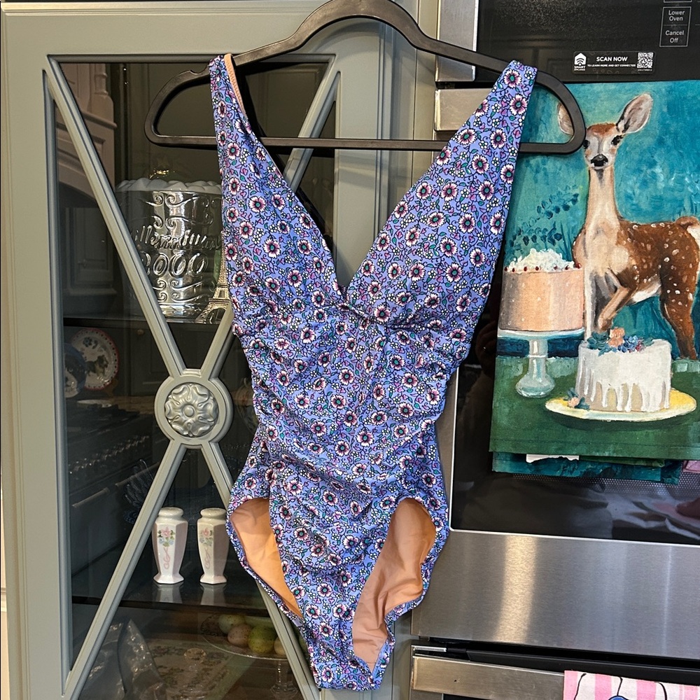 J. Crew Factory Blue Floral Swimsuit NWOT XS